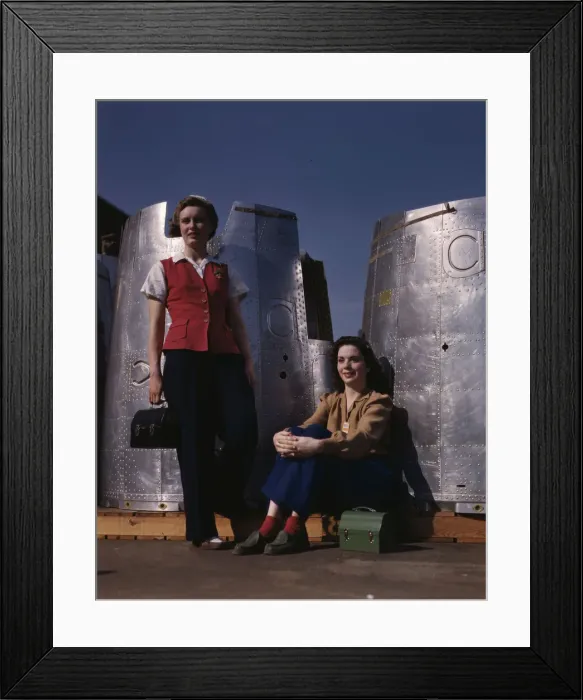 Framed Print : Two assembly line workers at the Long Beach, Calif. plant of Douglas Aircraft Company... 1942. Creator: Alfred T Palmer Framed Print : Two assembly line workers at the Long Beach, Calif. plant of Douglas Aircraft Company... 1942. Creator: Alfred T Palmer