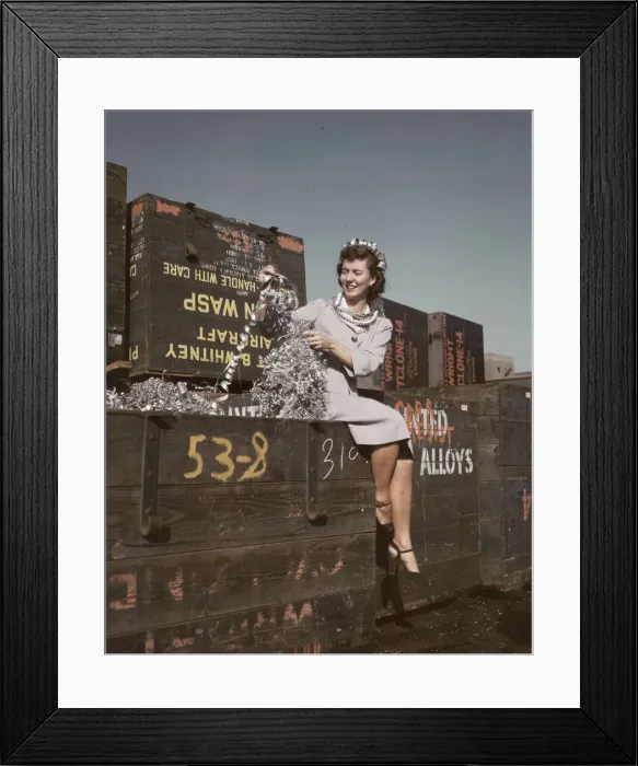 Framed Print : Annette del Sur publicizing salvage campaign... Douglas Aircraft Company, Long Beach, Calif. 1942. Creator: Alfred T Palmer Framed Print : Annette del Sur publicizing salvage campaign... Douglas Aircraft Company, Long Beach, Calif. 1942. Creator: Alfred T Palmer