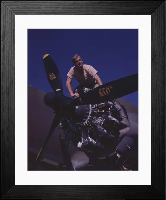 Framed Print : Flexible performance of C-47 transport planes is due in part to their... Long Beach, Calif. 1942. Creator: Alfred T Palmer Framed Print : Flexible performance of C-47 transport planes is due in part to their... Long Beach, Calif. 1942. Creator: Alfred T Palmer