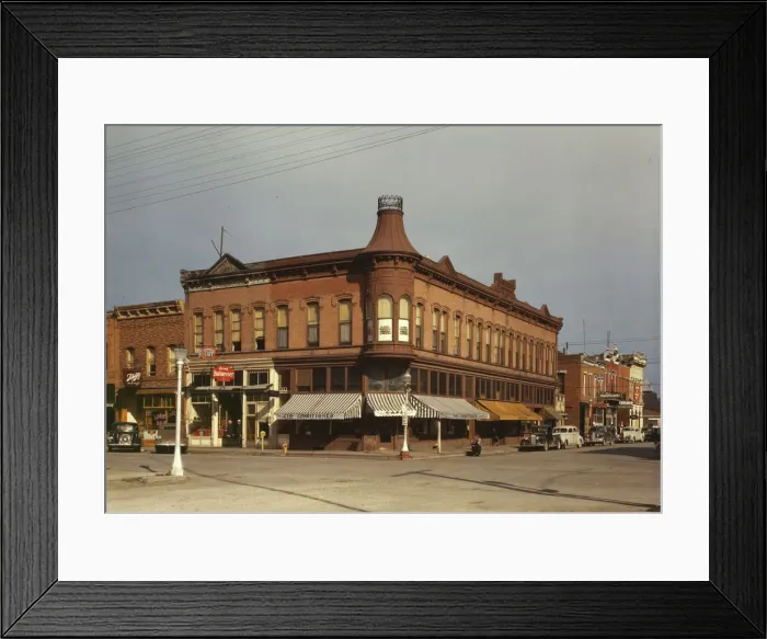 Framed Print : Street corner, Dillon, Mont. 1942. Creator: Russell Lee Framed Print : Street corner, Dillon, Mont. 1942. Creator: Russell Lee