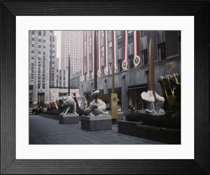 Framed Print : United Nations exhibit put on by OWI in Rockefeller Plaza, New York, N. Y. 1943. Creator: Marjory Collins Framed Print : United Nations exhibit put on by OWI in Rockefeller Plaza, New York, N. Y. 1943. Creator: Marjory Collins