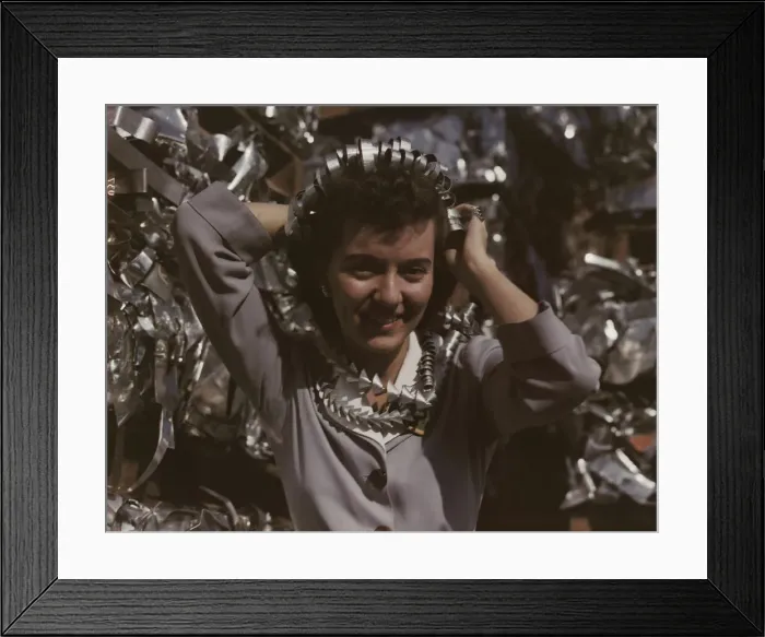 Framed Print : Annette del Sur publicizing salvage campaign... Douglas Aircraft Company, Long Beach, Calif. 1942. Creator: Alfred T Palmer Framed Print : Annette del Sur publicizing salvage campaign... Douglas Aircraft Company, Long Beach, Calif. 1942. Creator: Alfred T Palmer