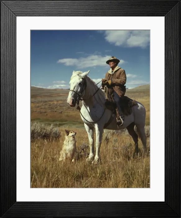 Framed Print : Shepherd with his horse and dog on Gravelly Range, Madison County, Montana, 1942. Creator: Russell Lee Framed Print : Shepherd with his horse and dog on Gravelly Range, Madison County, Montana, 1942. Creator: Russell Lee
