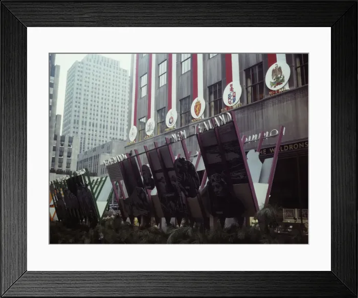 Framed Print : United Nations exhibit by OWI at Rockefeller Plaza, New York, N. Y. 1943. Creator: Marjory Collins Framed Print : United Nations exhibit by OWI at Rockefeller Plaza, New York, N. Y. 1943. Creator: Marjory Collins