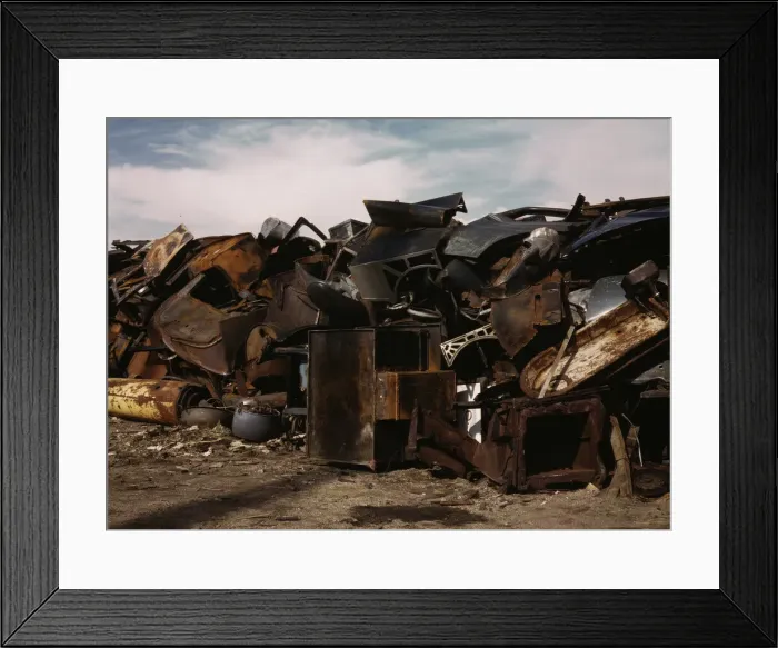 Framed Print : Scrap and salvage depot, Butte, Mont. 1942. Creator: Russell Lee Framed Print : Scrap and salvage depot, Butte, Mont. 1942. Creator: Russell Lee