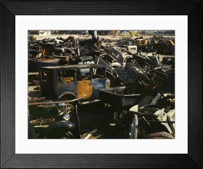 Framed Print : Scrap and salvage depot, Butte, Mont. 1942. Creator: Russell Lee Framed Print : Scrap and salvage depot, Butte, Mont. 1942. Creator: Russell Lee
