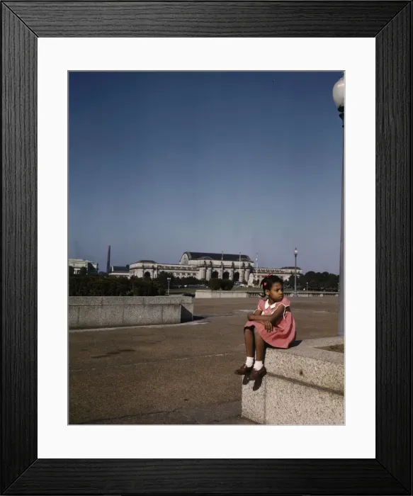 Framed Print : Little girl in a park with Union Station in the background, Washington, D. C. ca. 1943. Creator: Unknown Framed Print : Little girl in a park with Union Station in the background, Washington, D. C. ca. 1943. Creator: Unknown