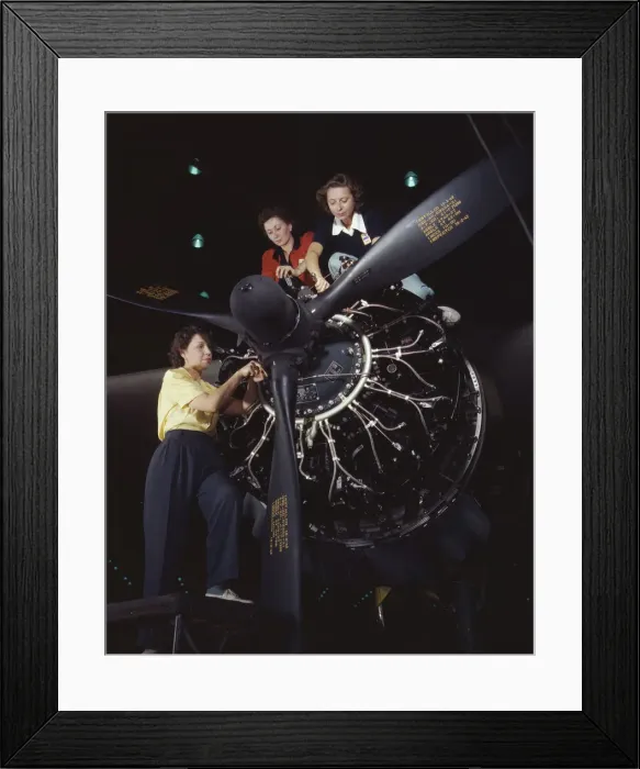 Framed Print : Women at work on C-47 Douglas cargo transport, Douglas Aircraft Company, Long Beach, Calif. 1942. Creator: Alfred T Palmer