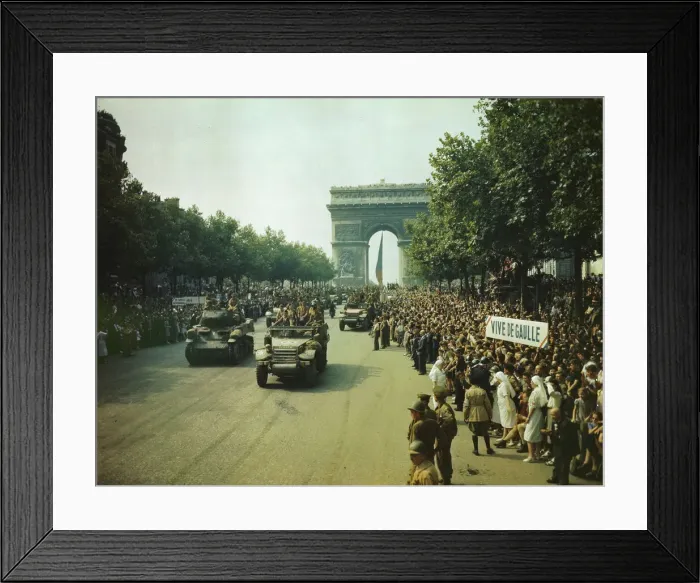 Framed Print : Crowds of French patriots line the Champs Elysees to view Allied tanks and half tracks pass... 1944 Creator: Jack Downey Framed Print : Crowds of French patriots line the Champs Elysees to view Allied tanks and half tracks pass... 1944 Creator: Jack Downey