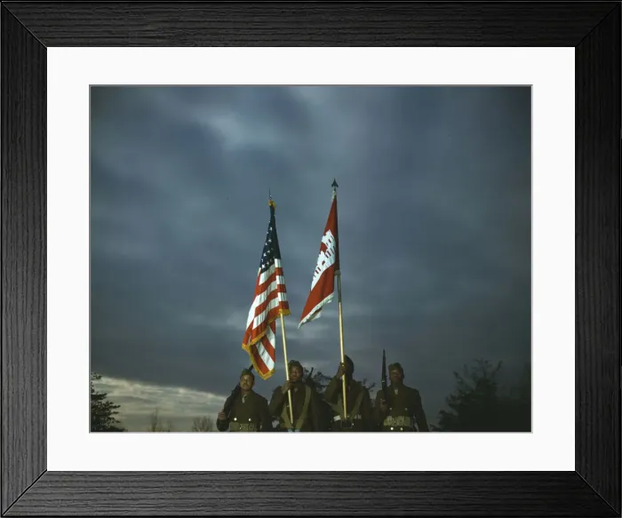 Framed Print : Color guard of Negro engineers, Ft. Belvoir(?), Va. between 1941 and 1945. Creator: Unknown Framed Print : Color guard of Negro engineers, Ft. Belvoir(?), Va. between 1941 and 1945. Creator: Unknown