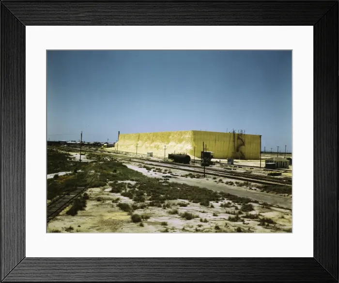 Framed Print : 60 foot high sulphur vat, Freeport Sulphur Co. Hoskins Mound, Texas, 1943. Creator: John Vachon Framed Print : 60 foot high sulphur vat, Freeport Sulphur Co. Hoskins Mound, Texas, 1943. Creator: John Vachon