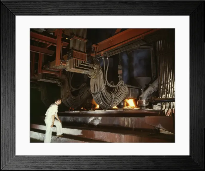 Framed Print : Electric phosphate smelting furnace used in the making of elem... Muscle Shoals area, Alabama, 1942. Creator: Alfred T Palmer Framed Print : Electric phosphate smelting furnace used in the making of elem... Muscle Shoals area, Alabama, 1942. Creator: Alfred T Palmer