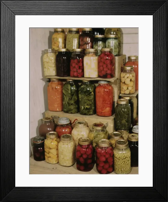 Framed Print : Display of home-canned food, between 1941 and 1945. Creator: Unknown Framed Print : Display of home-canned food, between 1941 and 1945. Creator: Unknown