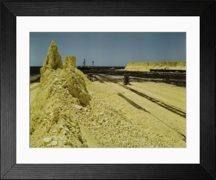Framed Print : Nearly exhausted sulphur vat from which railroad... Freeport Sulphur Co, Hoskins Mound, Texas, 1943 Creator: John Vachon Framed Print : Nearly exhausted sulphur vat from which railroad... Freeport Sulphur Co, Hoskins Mound, Texas, 1943 Creator: John Vachon