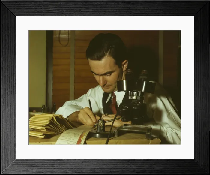 Framed Print : Geologist examining cuttings from wildcat well, Amarillo, Texas, (1943?). Creator: John Vachon Framed Print : Geologist examining cuttings from wildcat well, Amarillo, Texas, (1943?). Creator: John Vachon