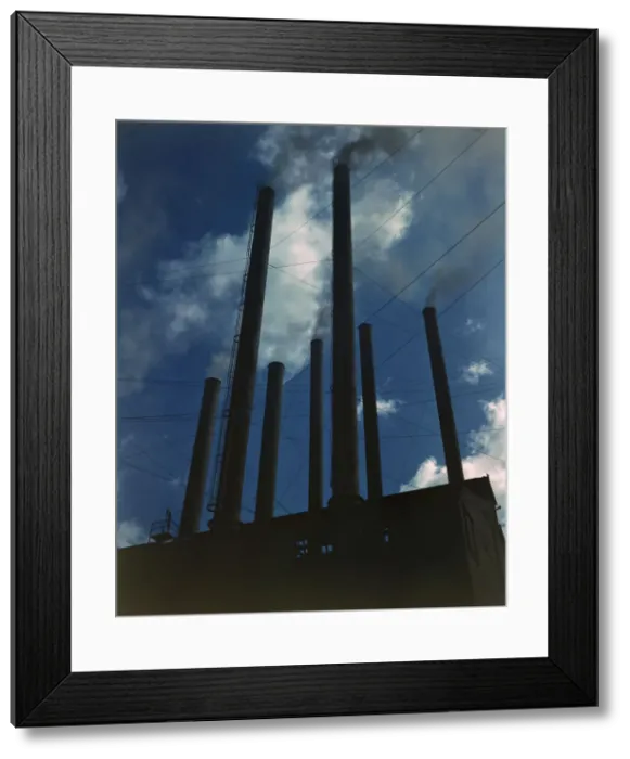 Framed Print : Smoke stacks, 1942. Creator: Alfred T Palmer Framed Print : Smoke stacks, 1942. Creator: Alfred T Palmer