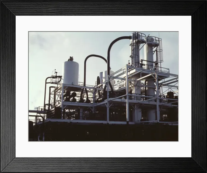 Framed Print : De-waxing plant at Mid-Continent refinery, Tulsa, Okla. (1943?). Creator: John Vachon Framed Print : De-waxing plant at Mid-Continent refinery, Tulsa, Okla. (1943?). Creator: John Vachon