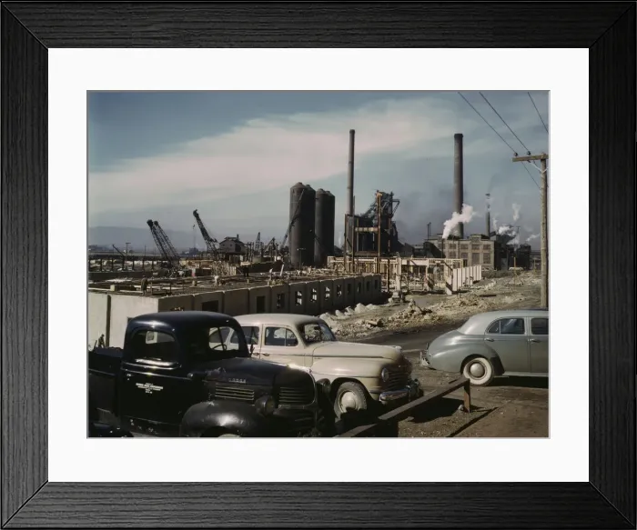Framed Print : Steel and concrete go into place rapidly as a new steel... Columbia Steel Co. Geneva, Utah, 1942. Creator: Andreas Feininger Framed Print : Steel and concrete go into place rapidly as a new steel... Columbia Steel Co. Geneva, Utah, 1942. Creator: Andreas Feininger