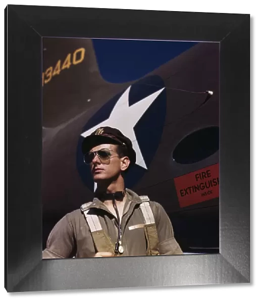 F. W. Hunter, Army test pilot, Douglas Aircraft Company plant at Long Beach, Calif. 1942. Creator: Alfred T Palmer