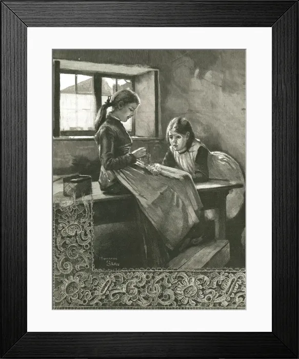 Framed Print : Lace Making in an Irish Cottage, 1886. Creator: Marianne Stokes Framed Print : Lace Making in an Irish Cottage, 1886. Creator: Marianne Stokes