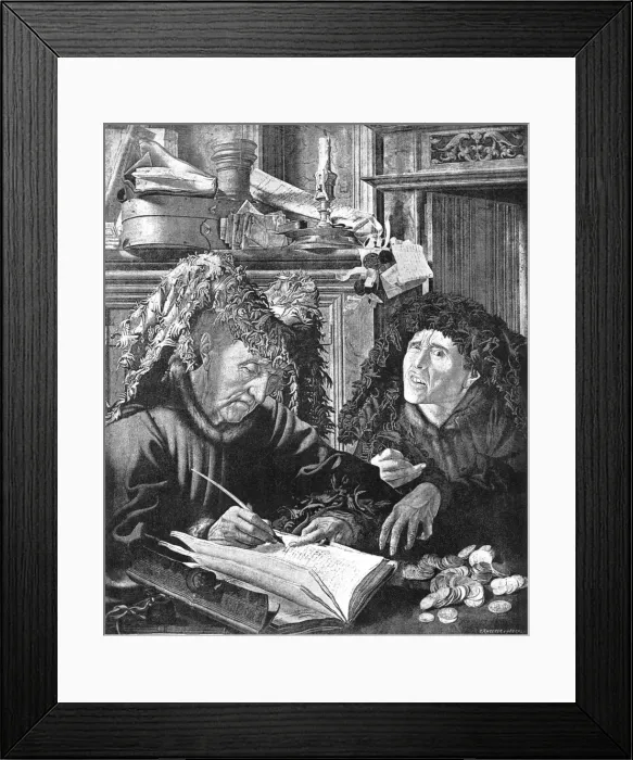 Framed Print : Two Usurers';from the picture by Marius Van Romerswael, c. 1550. 1890. Creator: Unknown Framed Print : Two Usurers';from the picture by Marius Van Romerswael, c. 1550. 1890. Creator: Unknown