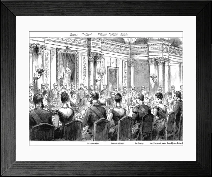 Framed Print : The Banquet Given by Sir Edward and Lady Ermyntrude Malet at the British Embassy, 1890. Creator: Unknown Framed Print : The Banquet Given by Sir Edward and Lady Ermyntrude Malet at the British Embassy, 1890. Creator: Unknown