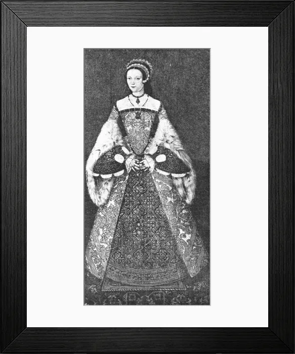 Framed Print : Pictures from the Tudor Exhibition; Queen Catherine Parr, painted by Hans Holbein, c. 1530. 1890. Creator: Unknown