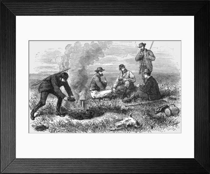 Framed Print : Rest after the Chase; A Buck Hunt in a South African Colony, 1875. Creator: Unknown Framed Print : Rest after the Chase; A Buck Hunt in a South African Colony, 1875. Creator: Unknown