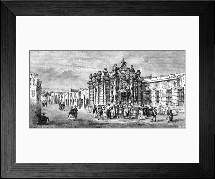 Framed Print : Fountain and Aquaduct, City of Mexico. A Ride Round the Valley of Mexico, 1875. Creator: Unknown Framed Print : Fountain and Aquaduct, City of Mexico. A Ride Round the Valley of Mexico, 1875. Creator: Unknown