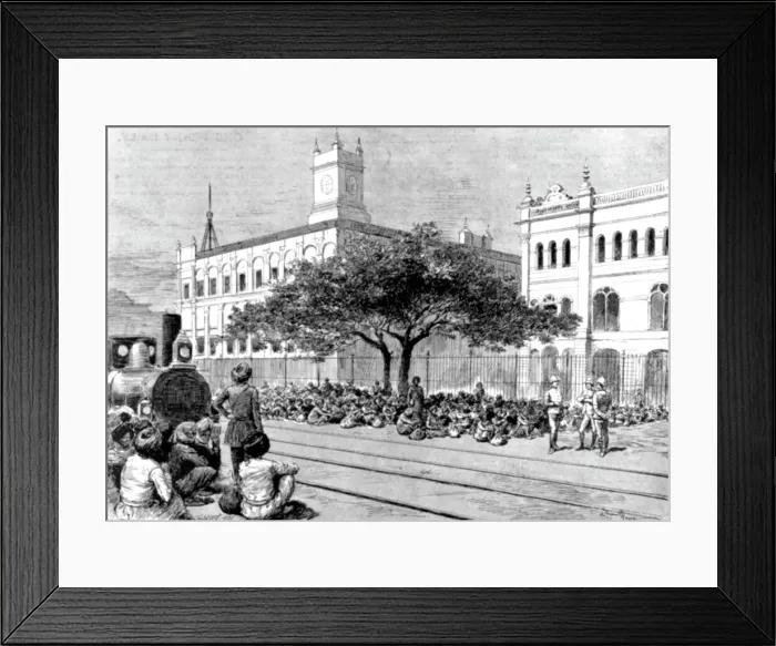 Framed Print : The Chin-Lushai Expedition--The Meean Mir Coolie Corps at Calcutta Waiting to be Shipped, 1890. Creator: Unknown Framed Print : The Chin-Lushai Expedition--The Meean Mir Coolie Corps at Calcutta Waiting to be Shipped, 1890. Creator: Unknown