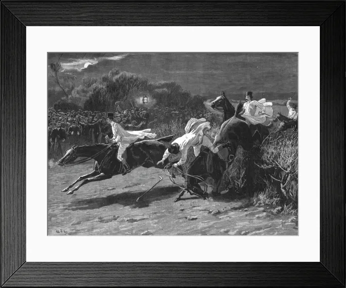 Framed Print : The Midnight Steeplechase near Melton Melbury--The Finish, 1890. Creator: Unknown Framed Print : The Midnight Steeplechase near Melton Melbury--The Finish, 1890. Creator: Unknown