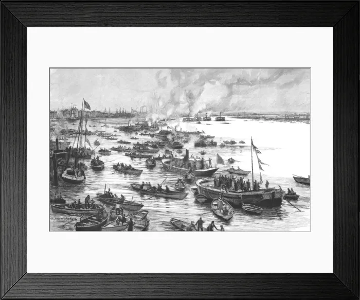 Framed Print : The Oxford and Cambridge Boat Race;Off Chiswick, Here they come!, 1890. Creator: Unknown Framed Print : The Oxford and Cambridge Boat Race;Off Chiswick, Here they come!, 1890. Creator: Unknown