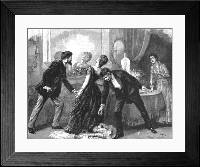 Framed Print : Madame Leroux; By Francis Eleanor Trollope; The next moment her eyes met his in the glass; her fac Creator: Percy Macquoid Framed Print : Madame Leroux; By Francis Eleanor Trollope; The next moment her eyes met his in the glass; her fac Creator: Percy Macquoid