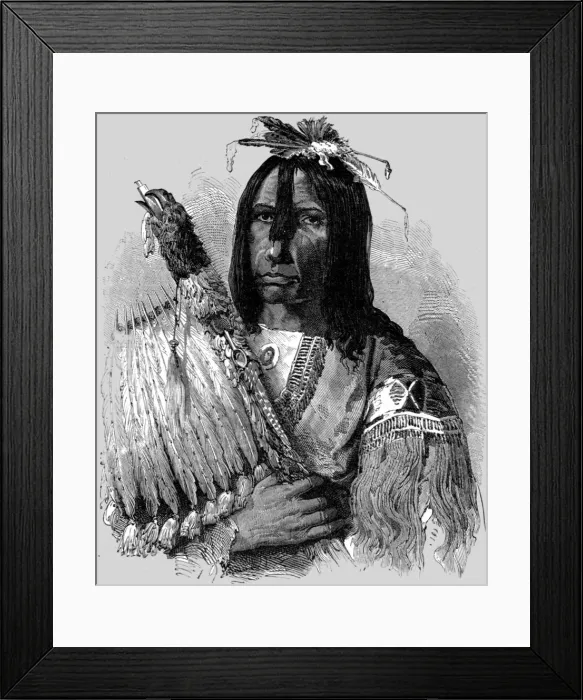 Framed Print : Hashquaht Chief, in War Dress; In pawn in an Indian village, 1875. Creator: Unknown Framed Print : Hashquaht Chief, in War Dress; In pawn in an Indian village, 1875. Creator: Unknown