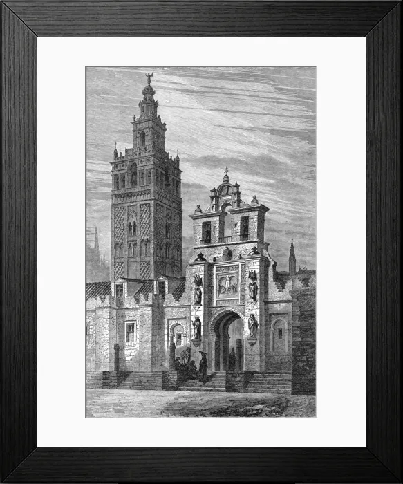 Framed Print : La Giralda at Seville;An Autumn Tour in Andalusia, 1875. Creator: Gustave Doré Framed Print : La Giralda at Seville;An Autumn Tour in Andalusia, 1875. Creator: Gustave Doré