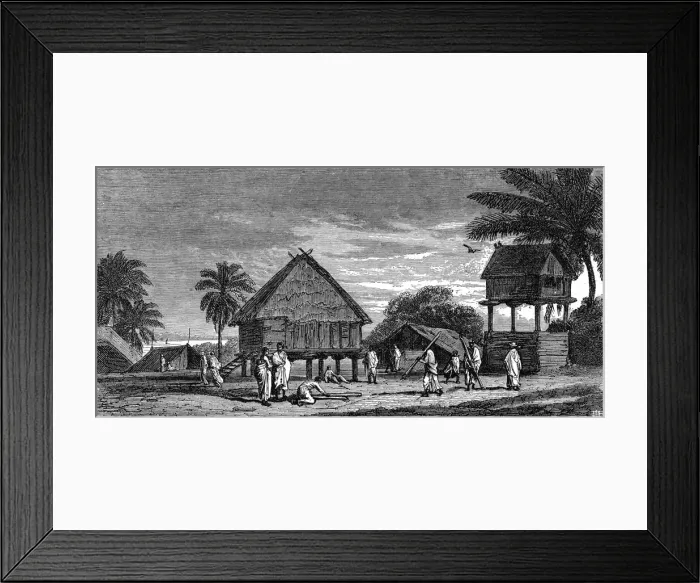 Framed Print : Madecasse Village; Recent Explorations in Madagascar, 1875. Creator: Alfred Grandidier Framed Print : Madecasse Village; Recent Explorations in Madagascar, 1875. Creator: Alfred Grandidier