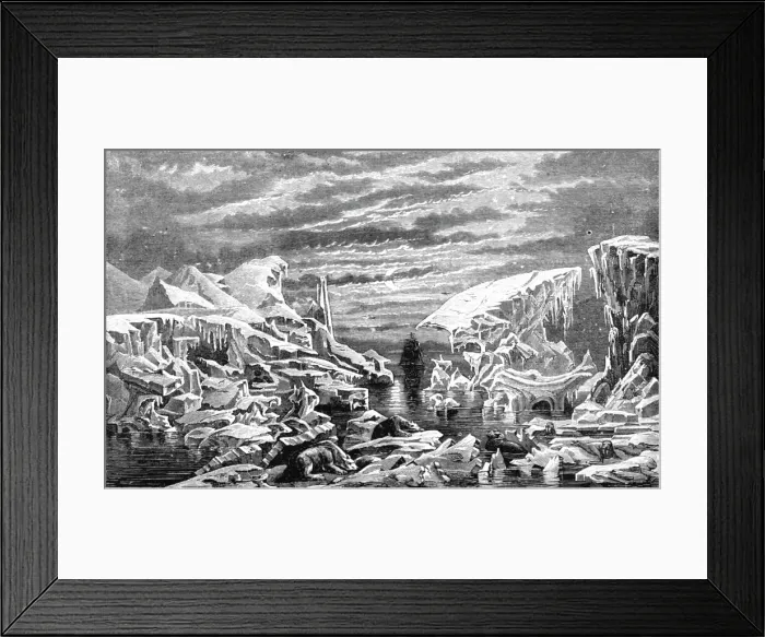 Framed Print : An Arctic scene; A Boat adventure in the Behrings Sea, 1875. Creator: Unknown Framed Print : An Arctic scene; A Boat adventure in the Behrings Sea, 1875. Creator: Unknown