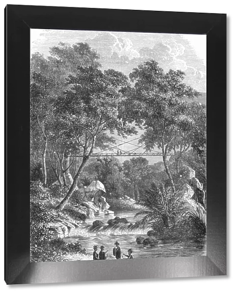 Bamboo Bridge of the Western Dyaks; A Visit to Borneo, 1875. Creator: A. M. Cameron
