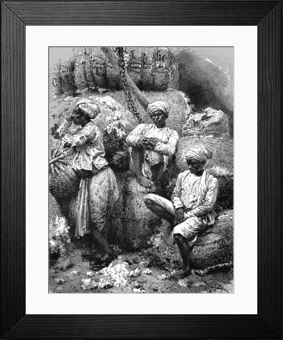 Framed Print : Cotton-Store and Coolies, Bombay; Notes on Bombay and the Malabar Coast, 1875. Creator: C. B. Low Framed Print : Cotton-Store and Coolies, Bombay; Notes on Bombay and the Malabar Coast, 1875. Creator: C. B. Low