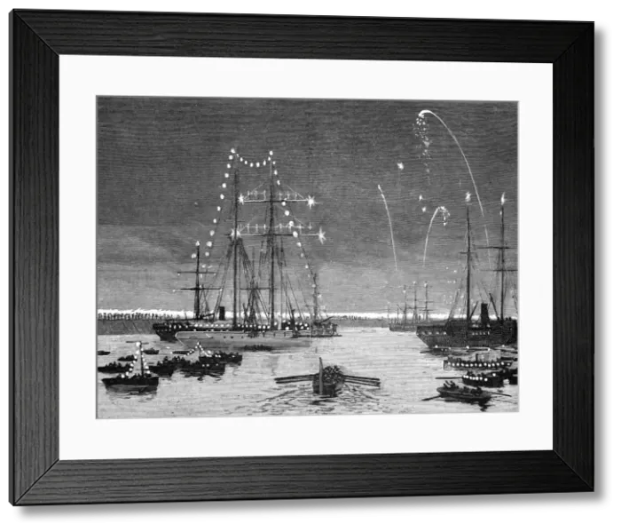 Framed Print : The Duke and Duchess of Connaught leaving Colombo Harbour at night, 1890. Creator: Unknown