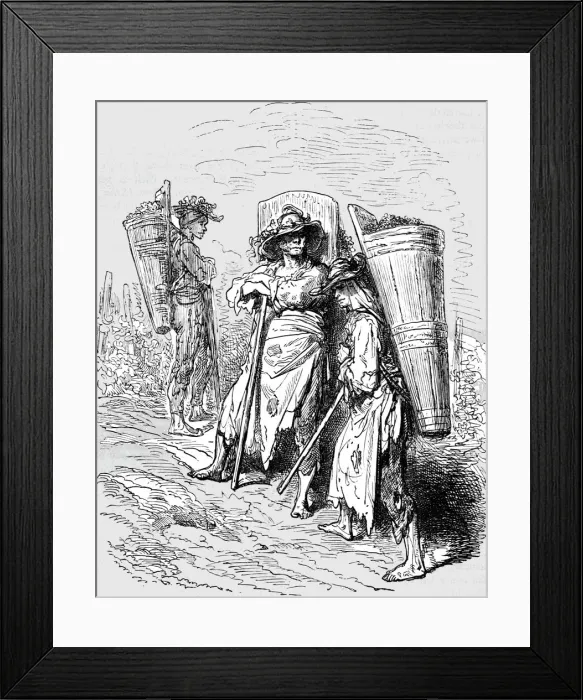 Framed Print : Peasants in the Vineyards of Val De Penas;An Autumn Tour in Andalusia, 1875. Creator: Gustave Doré Framed Print : Peasants in the Vineyards of Val De Penas;An Autumn Tour in Andalusia, 1875. Creator: Gustave Doré
