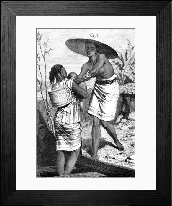 Framed Print : Dyaks of the Tribe of Badjows, Borneo; A Visit to Borneo, 1875. Creator: A. M. Cameron Framed Print : Dyaks of the Tribe of Badjows, Borneo; A Visit to Borneo, 1875. Creator: A. M. Cameron