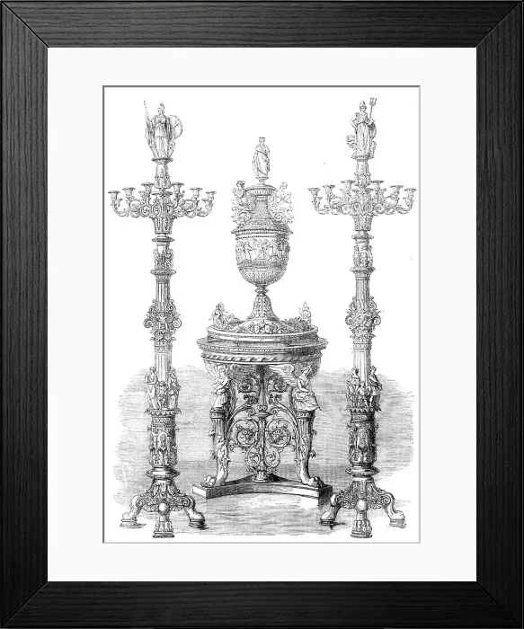 Framed Print : The International Exhibition: vase and candelabra... 1862. Creator: Unknown Framed Print : The International Exhibition: vase and candelabra... 1862. Creator: Unknown