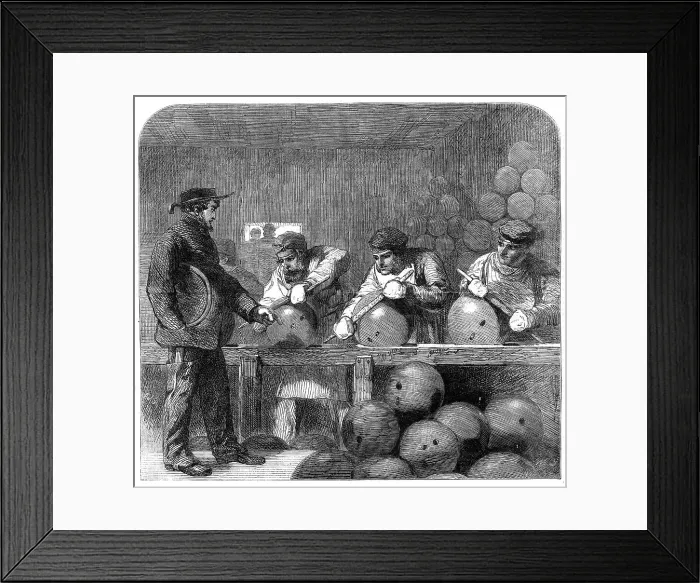 Framed Print : Finishing shells at Woolwich Arsenal, 1862. Creator: W Thomas Framed Print : Finishing shells at Woolwich Arsenal, 1862. Creator: W Thomas