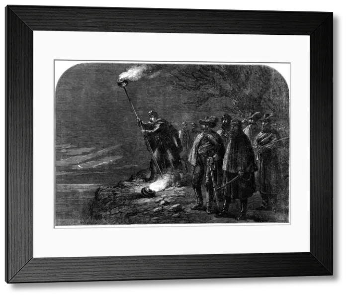 Framed Print : The War in America: a night alarm in the Federal camp - signalling from the right bank... 1862. Creator: Unknown Framed Print : The War in America: a night alarm in the Federal camp - signalling from the right bank... 1862. Creator: Unknown