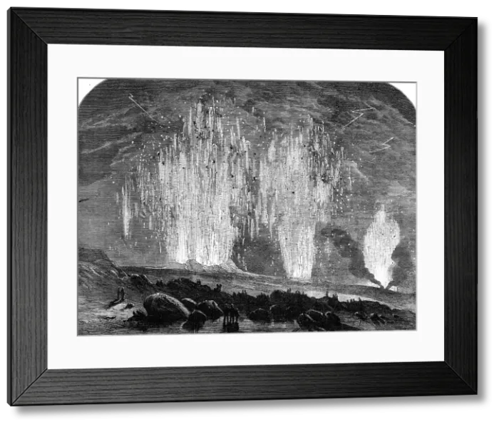 Framed Print : The Eruption of Mount Vesuvius: the Craters at Midnight, 1862. Creator: Unknown Framed Print : The Eruption of Mount Vesuvius: the Craters at Midnight, 1862. Creator: Unknown