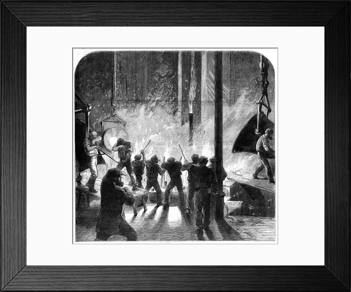 Framed Print : Casting a monster cylinder for Her Majesty's armour-plated frigate Agincourt at Maudslay... 1862. Creator: Unknown Framed Print : Casting a monster cylinder for Her Majesty's armour-plated frigate Agincourt at Maudslay... 1862. Creator: Unknown