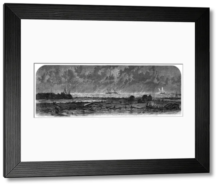 Framed Print : The Civil War in America: Hatteras Spit, with the wreck of the City of New York on the... 1862. Creator: Unknown Framed Print : The Civil War in America: Hatteras Spit, with the wreck of the City of New York on the... 1862. Creator: Unknown