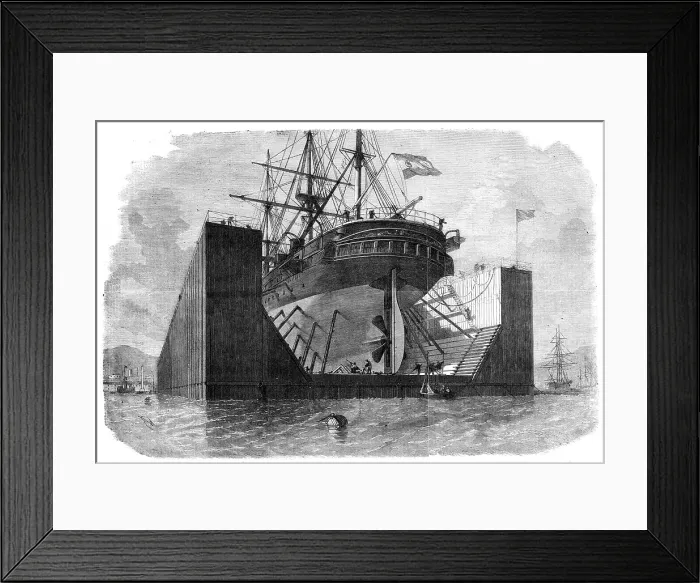 Framed Print : Floating pontoons or dock prepared by Messrs. Rennie and Son for the government of Spain, 1862. Creator: Unknown Framed Print : Floating pontoons or dock prepared by Messrs. Rennie and Son for the government of Spain, 1862. Creator: Unknown