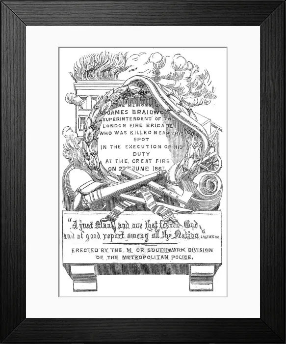 Framed Print : Memorial-stone to the late Mr. Braidwood, 1862. Creator: Unknown Framed Print : Memorial-stone to the late Mr. Braidwood, 1862. Creator: Unknown